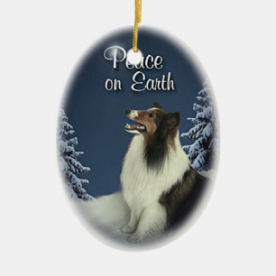Peace Sheltie Ceramic Tree Decoration