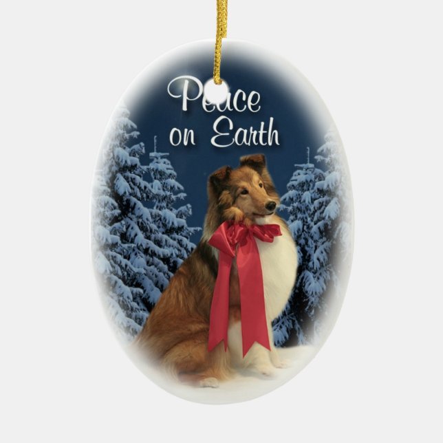 Peace Sheltie Ceramic Tree Decoration (Front)