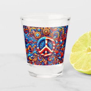Peace Sign-4th of July-Independence Day-Groovy Shot Glass