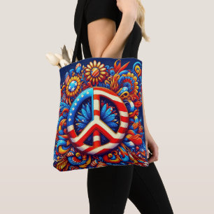 Peace Sign-4th of July-Independence Day-Groovy Tote Bag