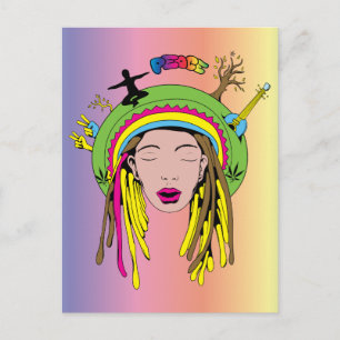 Peace Sign ~ 60s Hippie Girl Tie Dye Postcard