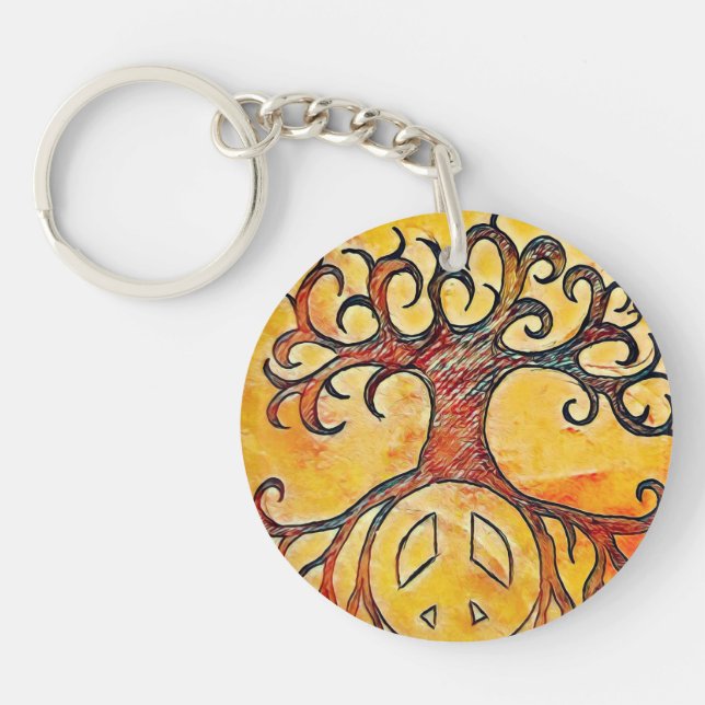 Peace Sign and Tree Acrylic Keychain  (Front)