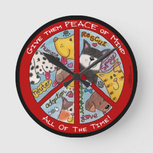 Peace Sign-Animal Protection Round Clock