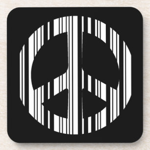 PEACE SIGN BAR CODE Hippie Barcode Pattern Design Coaster