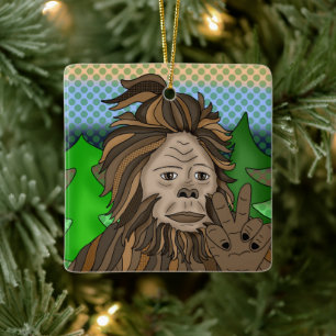 Peace Sign Bigfoot Sasquatch Christmas Ceramic Ornament