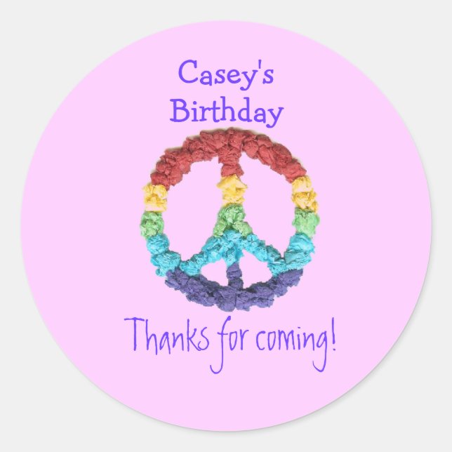 Peace sign birthday favour label (Front)