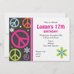 Peace Sign Birthday Invitation - Teen