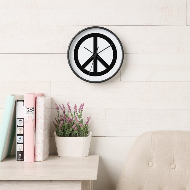 Peace Sign Black And White   Clock (Reading Room)