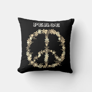 Peace sign ,black white monochromPersonalized text Cushion