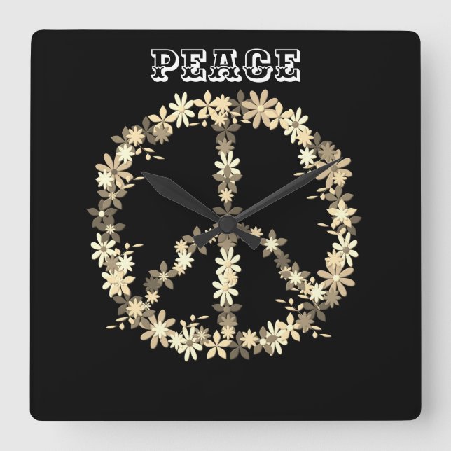 Peace sign ,black white monochromPersonalized text Square Wall Clock (Front)
