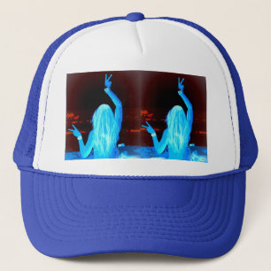 peace sign blue hippie girls trucker hat