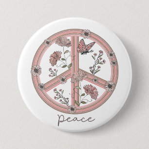 Peace Sign Boho Floral Butterfly Girly Retro Daisy 7.5 Cm Round Badge