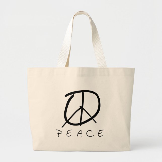 Peace Sign: Bud Hand Script Large Tote Bag (Front)
