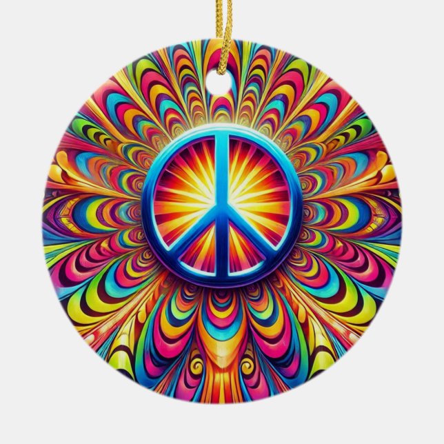 Peace Sign Ceramic Ornament (Front)