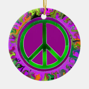Peace Sign Christmas Ceramic Ornament