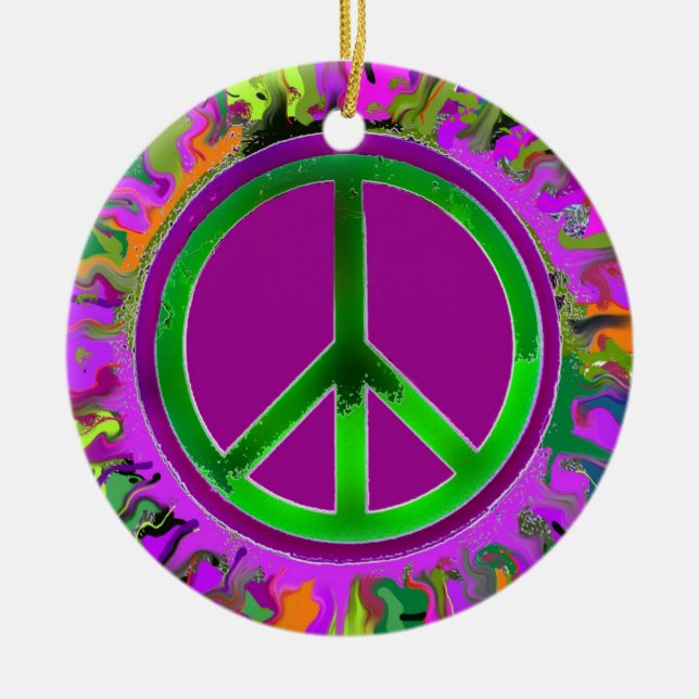 Peace Sign Christmas Ceramic Ornament (Front)