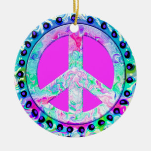 Peace Sign Christmas Ceramic Ornament