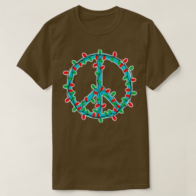 Peace Sign Christmas Lights Hippie T-Shirt (Design Front)