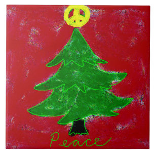 Peace Sign Christmas Tree Abstract Art Ceramic Tile