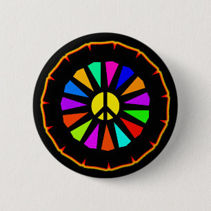 PEACE SIGN COLOR WHEEL 6 CM ROUND BADGE