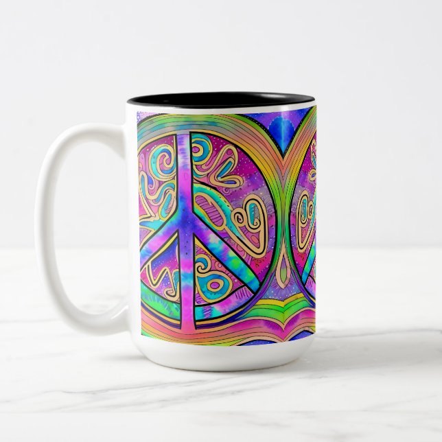Peace Sign Cool Colours 15 oz Mug (Left)