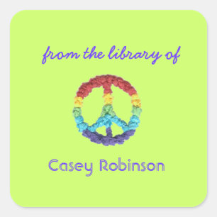 Peace sign custom bookplates square sticker