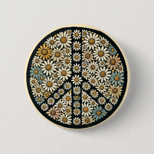 Peace Sign Daisies 6 Cm Round Badge