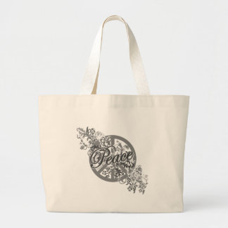 Peace Sign Filigree Floral Large Tote Bag
