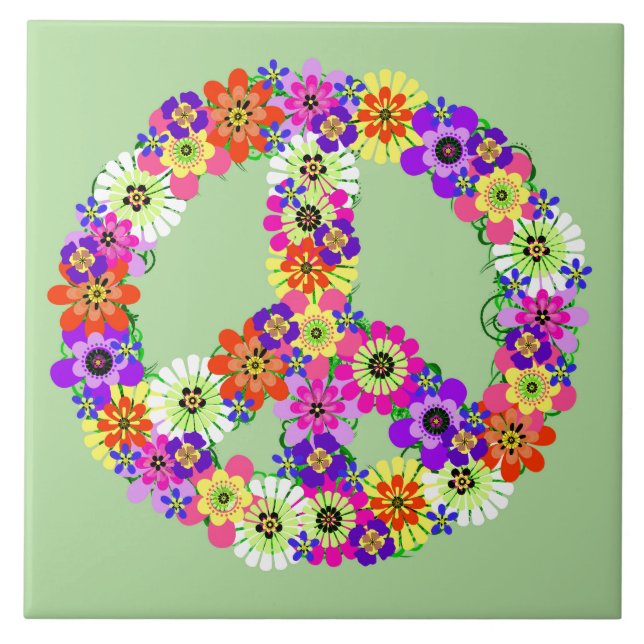 Peace Sign Floral Ceramic Tile (Front)