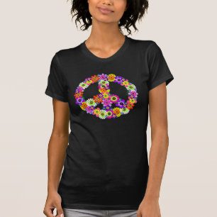 Peace Sign Floral Cutout on Turquoise T-Shirt