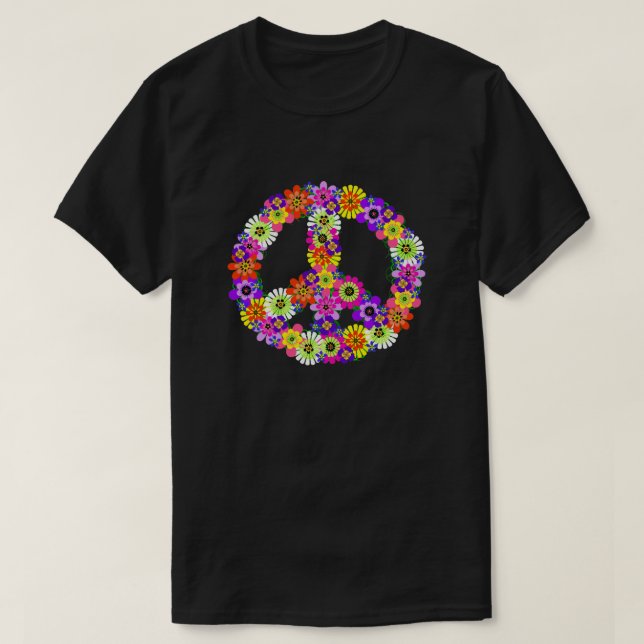 Peace Sign Floral Cutout T-Shirt (Design Front)