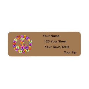 Peace Sign Floral in Brown Return Address Label
