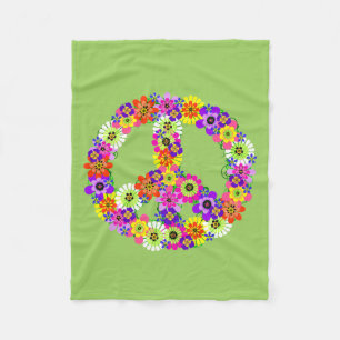 Peace Sign Floral in Green Fleece Blanket
