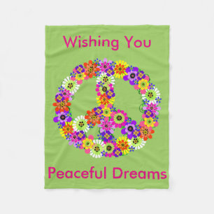 Peace Sign Floral in Green Peaceful Dreams Fleece Blanket