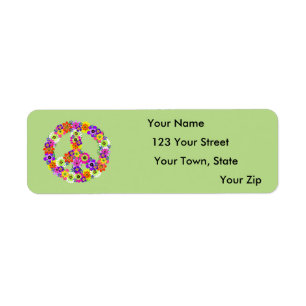 Peace Sign Floral in Green Return Address Label