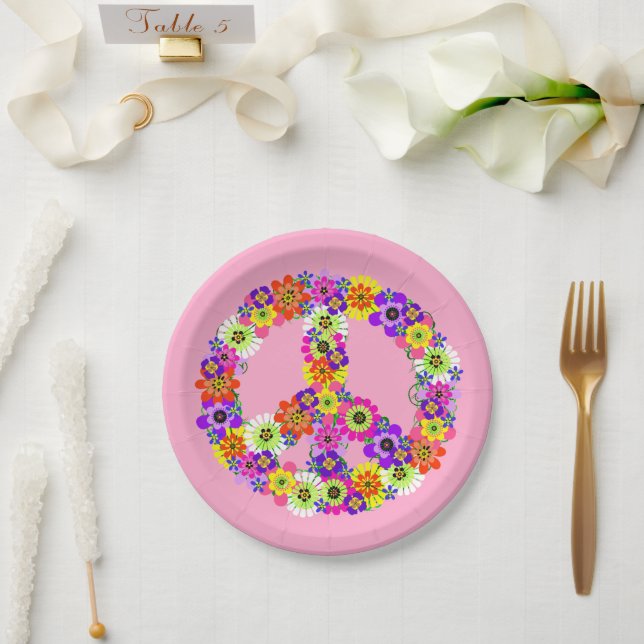 Peace Sign Floral in Light Pink Paper Plate (Wedding)