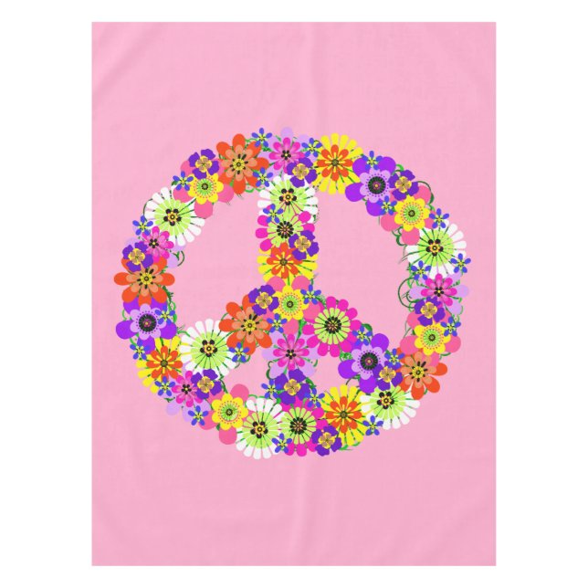 Peace Sign Floral in Light Pink Tablecloth (Front)