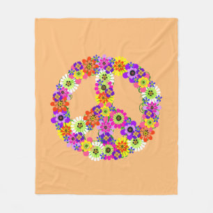 Peace Sign Floral in Peach Fleece Blanket