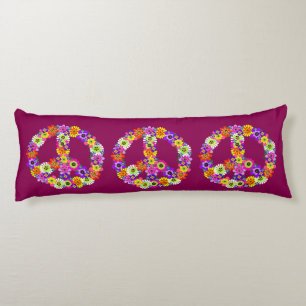 Peace Sign Floral in Raspberry Body Cushion
