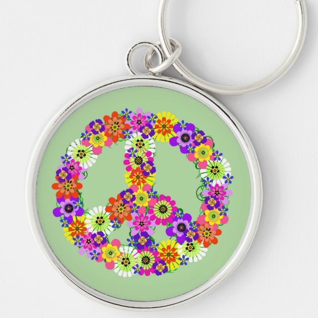Peace Sign Floral Key Ring (Front)