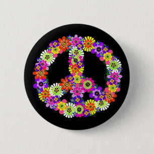Peace Sign Floral on Black 6 Cm Round Badge