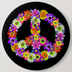 Peace Sign Floral on Black 6 Cm Round Badge