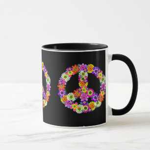 Peace Sign Floral on Black Mug