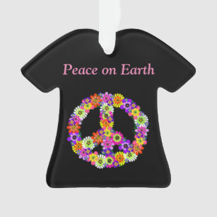 Peace Sign Floral on Black Ornament