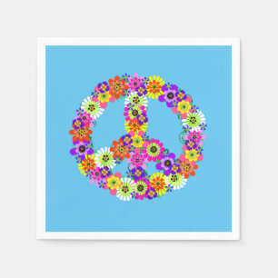 Peace Sign Floral on Blue Napkin