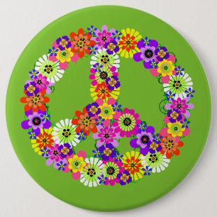 Peace Sign Floral on Lime Green 6 Cm Round Badge