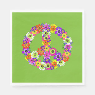 Peace Sign Floral on Lime Green Napkin