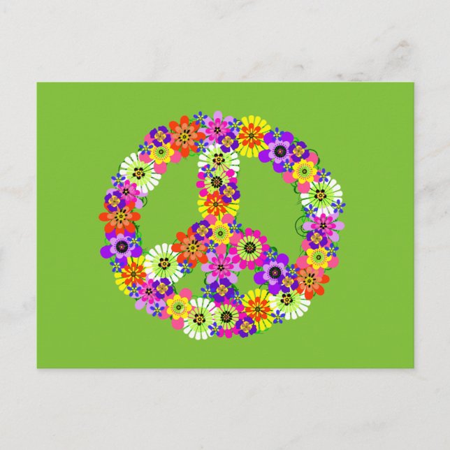 Peace Sign Floral on Lime Green Postcard (Front)