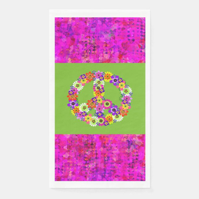 Peace Sign Floral on Lime Green with Petals Napkin (Front)