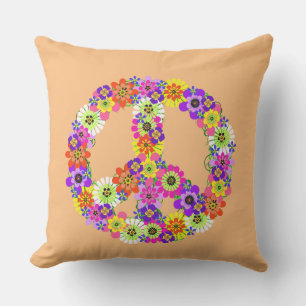 Peace Sign Floral on Peach Cushion